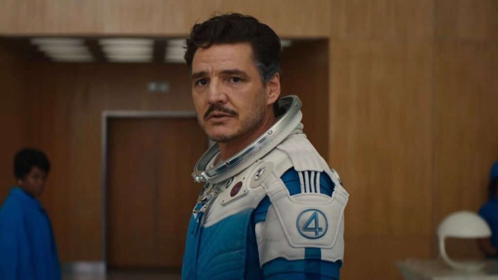 Pedro Pascal's Reed Richards wearing Fantastic Four-labeled astronaut suit