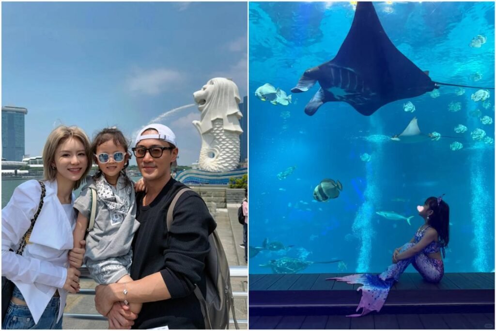 Chinese model Carina Zhang and Hong Kong actor Raymond Lam brought their daughter Luna to Singapore on holiday.