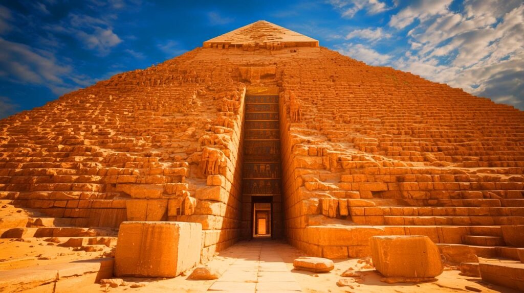 Illustration of the hidden corridor discovered in the Great Pyramid of Giza, generated by artificial intelligence.