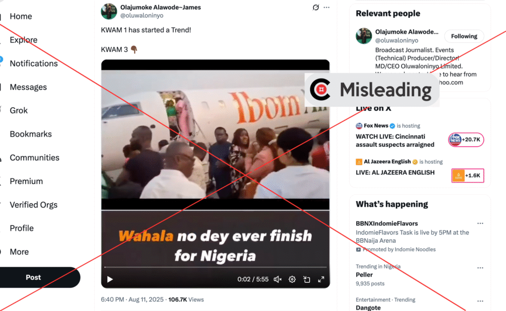 Video of stranded Ibom Air passengers falsely tied to KWAM 1 case