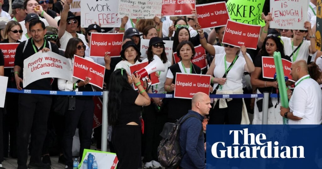 US flight attendants push for boarding wages after Air Canada deal | US news
