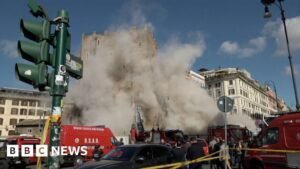 Moment medieval tower partially collapses in Rome