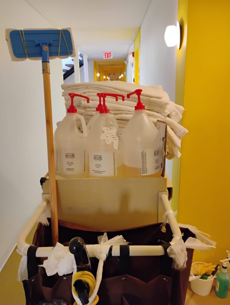 Photos Show Hyatt Hotel With DRIFT Bulk Soap On Housekeeping Carts While Guest Room Bottles Display Jonathan Adler Branding