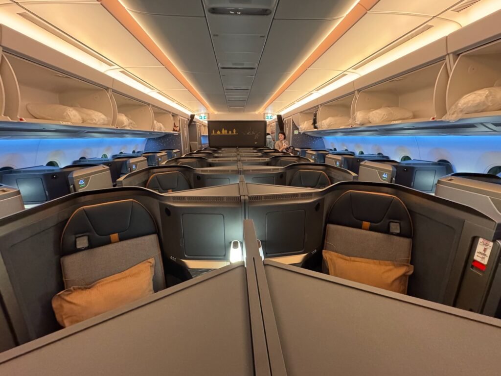 an airplane with seats and a tv