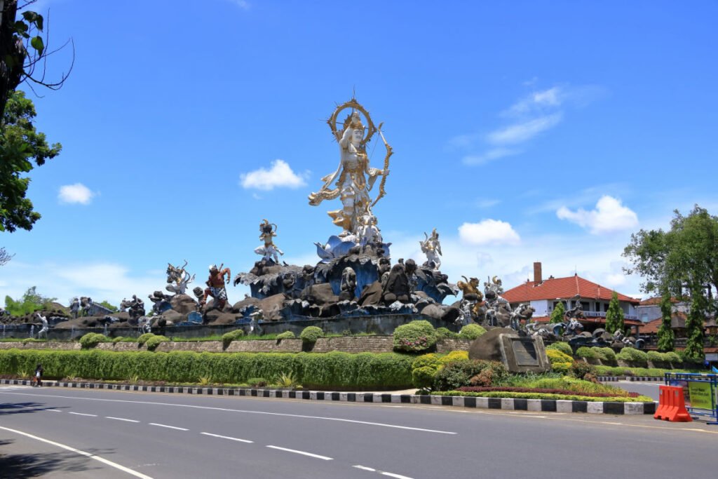 View of Denpasar Road and Statue in Bali