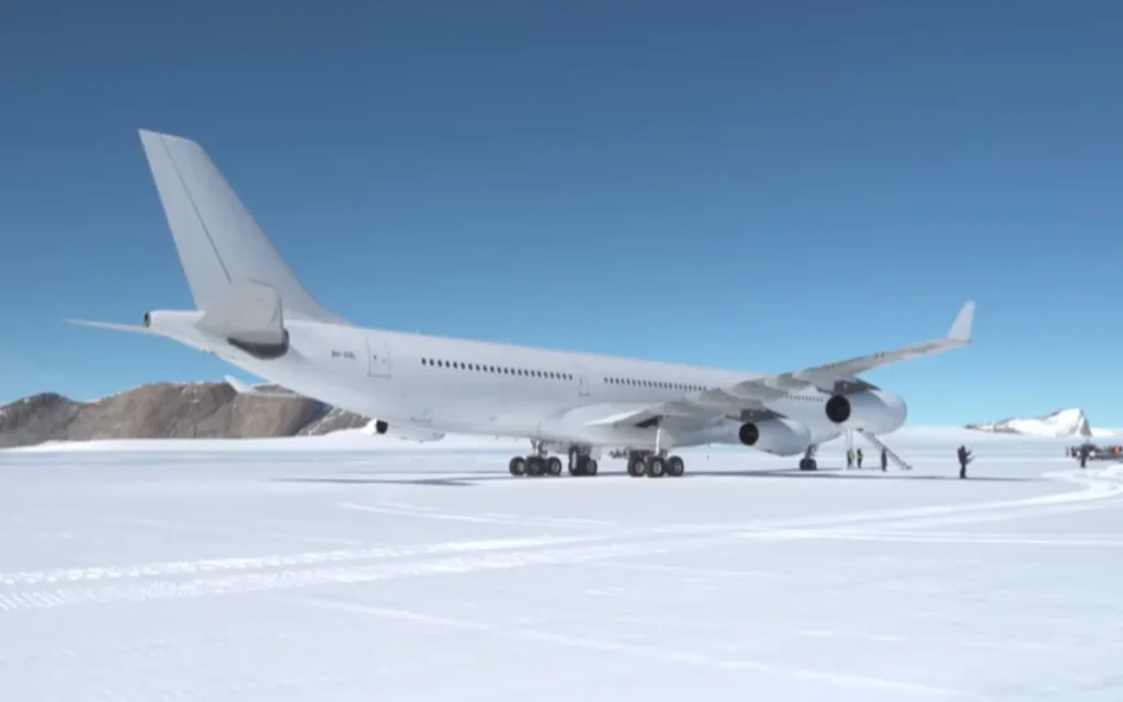 Pilot becomes first ever to land an Airbus A340 in Antarctica in breathtaking and historic footage