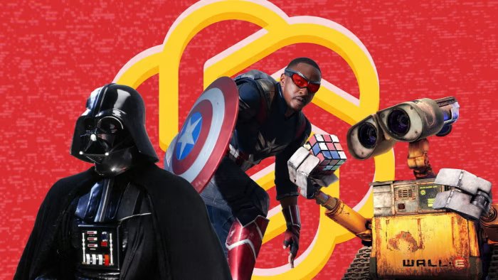 Darth Vader, Captain America, and Wall-E are positioned in front of the OpenAI logo, with Wall-E holding a Rubik’s Cube.