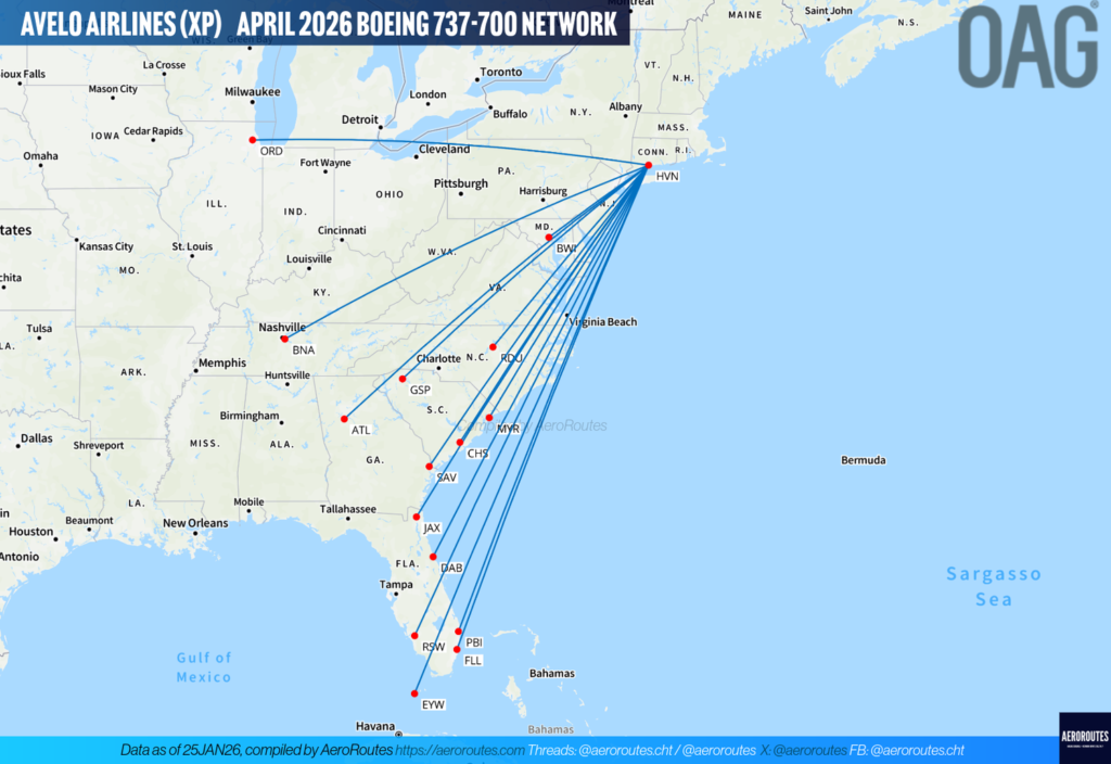 Avelo Airlines Lists 737-700 Service Until late-April 2026 — AeroRoutes