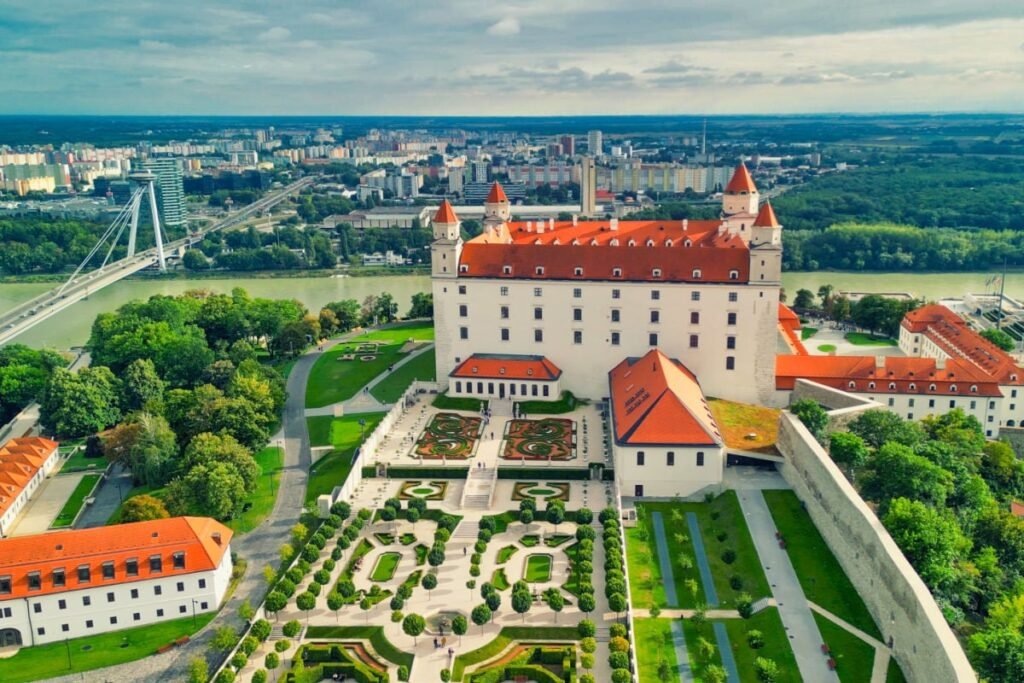 Bratislava Castle towering over Danube River