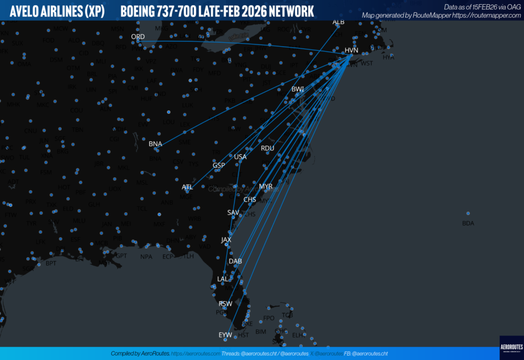 Avelo Moves Last 737-700 Scheduled Service to late-Feb 2026 — AeroRoutes