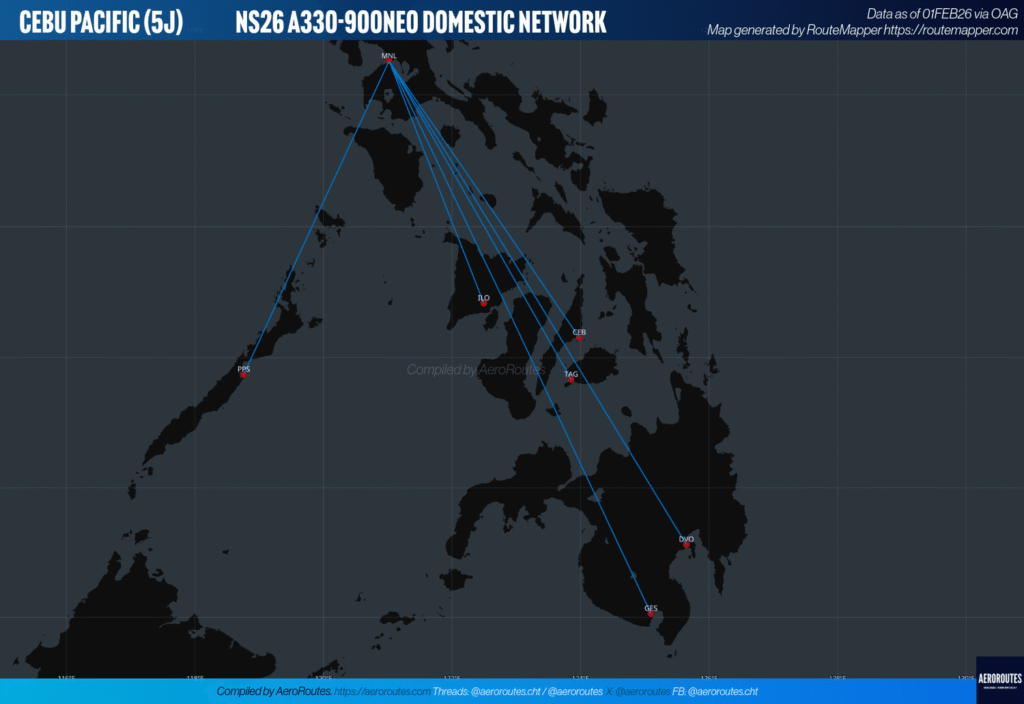 Cebu Pacific NS26 A330neo Domestic Operations – 01FEB26 — AeroRoutes