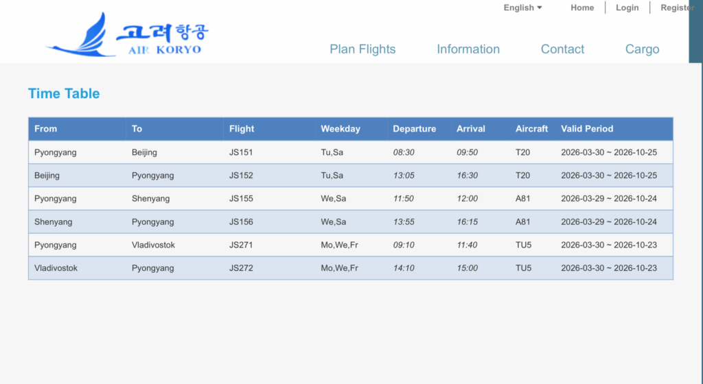 Air Koryo NS26 Operations — AeroRoutes