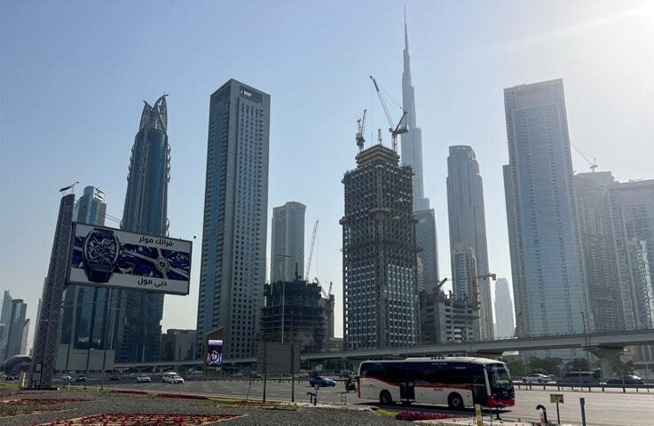 Vehicles drive along a highway in Dubai. With war raging in the Gulf, Dubai&rsquo;s status as a safe city is now under threat.&mdash;Reuters