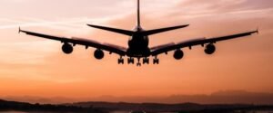 Aircraft touching down on the runway