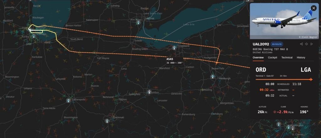 United Boeing 737 MAX 8 flight UA2092 is declaring an emergency after takeoff from Chicago