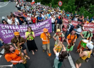 AustrianS demonstrate during the blockade of a highway connecting Germany and Italy.&mdash;AFP
