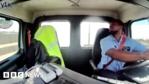 Moment United Airlines flight strikes vehicle during landing