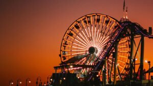 A theme park at sunset