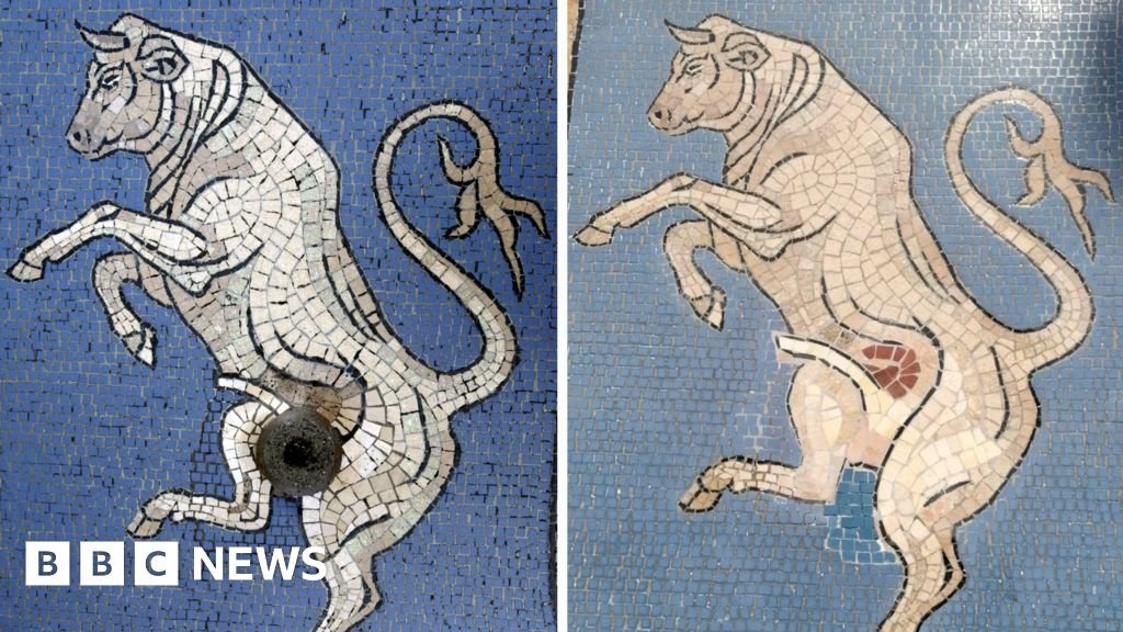 Italians bemused by Milan bull mosaic restoration - BBC